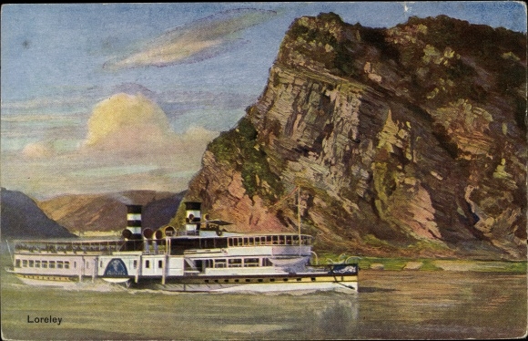 Künstler Ak Rheindampfer vor der Loreley, Köln Düsseldorfer Rheindampfschifffahrt