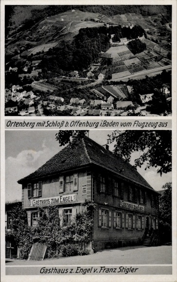 Postcard Ortenberg in Baden, aerial photograph, castle, guest house