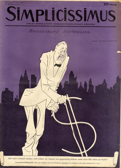 Simplicissimus Heft 21 Mai 1942 Karikatur Roosevelts Schützling Gulbransson Verlag Hirth