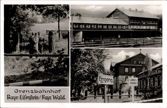 Ak Bayerisch Eisenstein im Bayrischen Wald, Grenzbahnhof, Landesgrenze