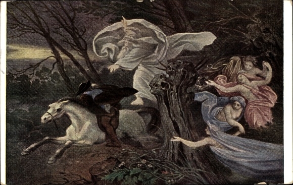Artist Postcard Schwind, Moritz von, The Erlkönig, Ackermann 2175, father with the child