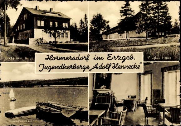 Postcard Hormersdorf Zwönitz in the Ore Mountains Saxony, Small House, Large House, Large Pond, Reading Room