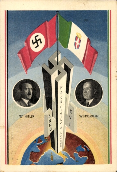 Ak Führer und Reichskanzler Adolf Hitler, Benito Mussolini, Achse Berlin - Rom, Staatstreffen 1938