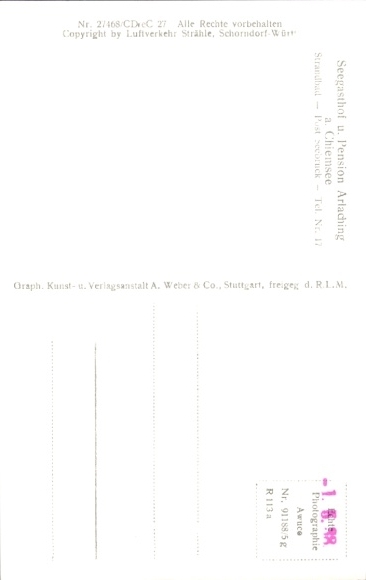 Postcard Arlaching Chieming in Upper Bavaria, aerial photograph