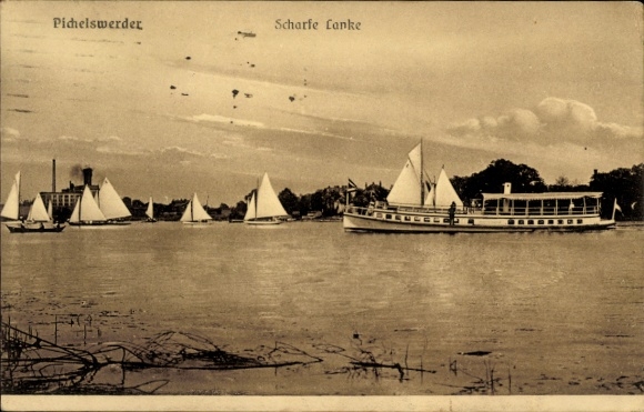 Postcard Berlin Spandau Wilhelmstadt Pichelswerder, Scharfe Lanke, steamers, sailing boats