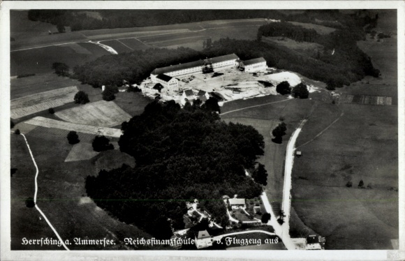Postcard Herrsching am Ammersee, aerial photograph, Reich Finance School