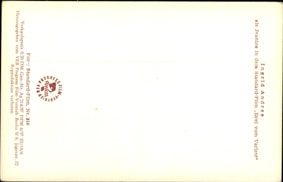 Postcard actress Ingrid Andree, portrait, as Janine, Fil Drei from the variety show, chimpanzee, milk bottle