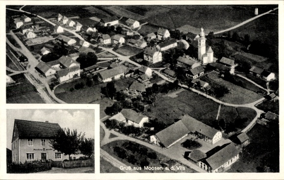 Ak Moosen an der Vils Taufkirchen an der Vils Oberbayern, Fliegeraufnahme