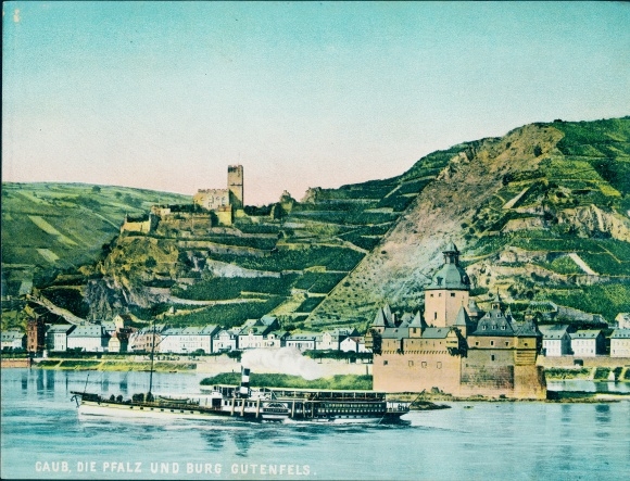 Chromo photo Caub Kaub am Rhein, Pfalzgrafenstein Castle, Palatinate, Gutenfels Castle