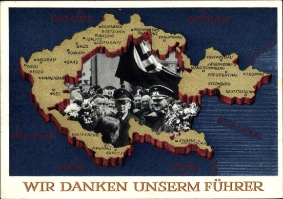Postal stationery Postcard We thank our Führer, Sudetenland, Bohemia, Moravia, Hitler