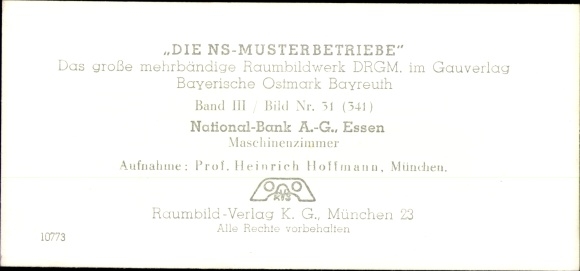Stereo spatial image &quot;The NS model companies&quot;, III 31 No. 341 National Bank AG Essen machine room