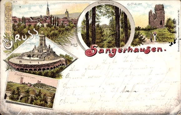 Chromo-Litho Sangerhausen am Südharz, Rothenburg, Kyffhäuser, monument, Saxon castles