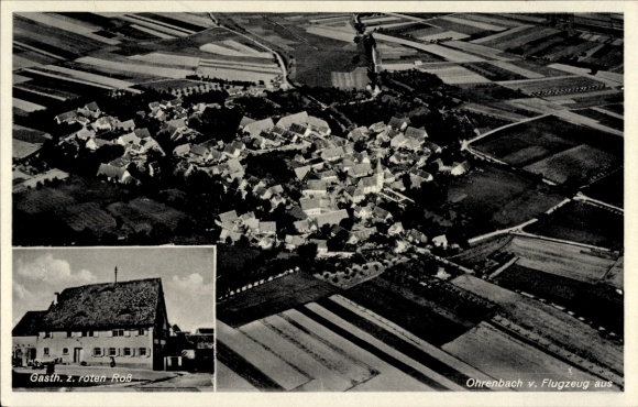 Ak Ohrenbach in Bayern, Fliegeraufnahme, Gasthaus z. roten Roß