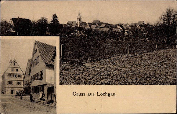 Ak Löchgau in Württemberg, Totalansicht, Straßenpartie