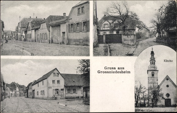 Ansichtkaart Großniedesheim Rijnland-Palts, straatdelen, kerk