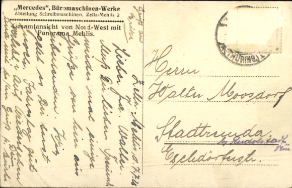 Postcard Zella Mehlis in the Thuringian Forest, Mercedes, office machine works, typewriter department