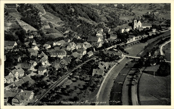 Postcard Lautenbach im Renchtal Black Forest, Lautenbach im Renchtal, aerial view, houses, church
