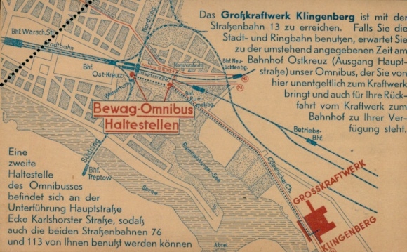 KP z planem miasta Berlin Rummelsburg, zaproszenie, wycieczka po dużej elektrowni, Bewag