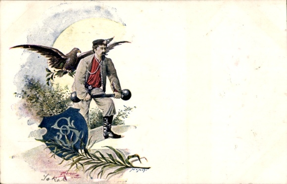 Präge Künstler Ak Gewichtheber in Uniform, Adler, Wappen