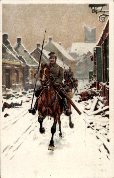 Artist PC Gegewitter, Hugo, Duitse Uhlan, Winter 1915, sneeuw