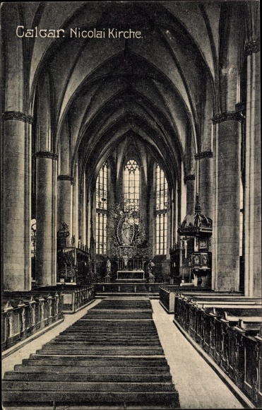 Postcard Kalkar am Niederrhein, St. Nicolaikirche, central nave, pulpit, altar