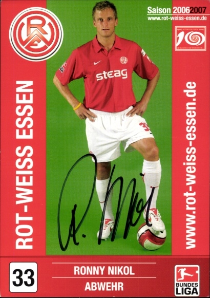 Autogrammkarte Fußballer Ronny Nikol, Rot Weiss Essen, Autogramm
