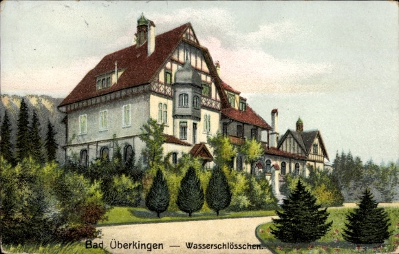 Postcard Bad Überkingen in Baden Württemberg, water castle