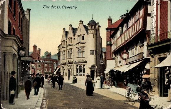 Ak Oswestry Shropshire England, Straßenansicht, Geschäfte