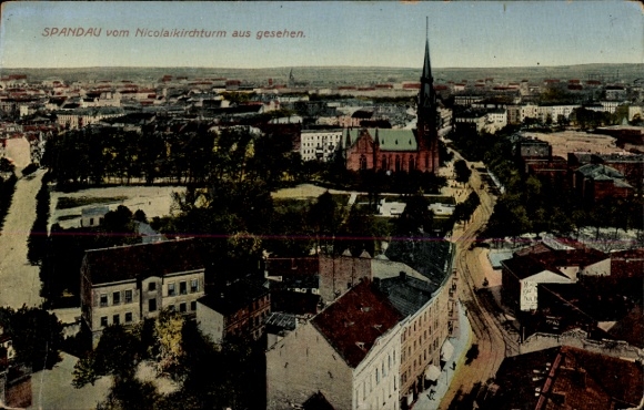 Postcard Berlin Spandau, view from the Nikolaikirche tower