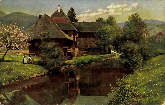 Artist Postcard Hoffmann, H., Schönau im Schwarzwald, old house on the meadow