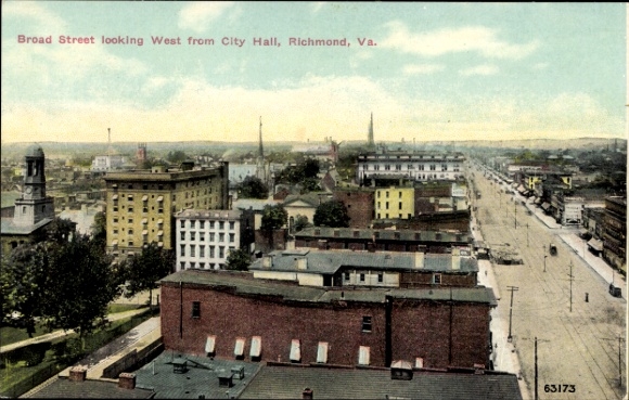 Ak Richmond Virginia USA, Blick nach Westen auf die Broad Street vom Rathaus