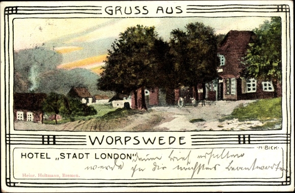 Artist Postcard Bick, Worpswede in Lower Saxony, Hotel Stadt London