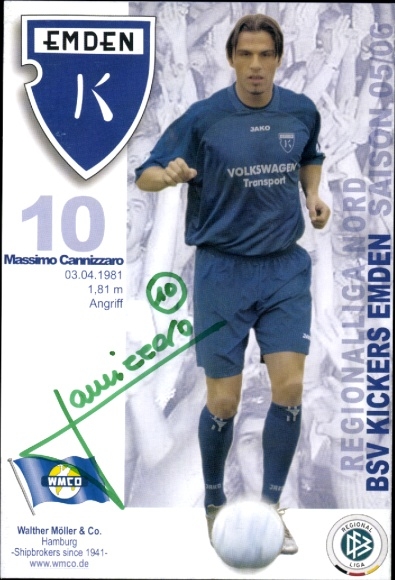 Karta z autografem piłkarza Massimo Cannizzaro, BSV Kickers Emden, autograf