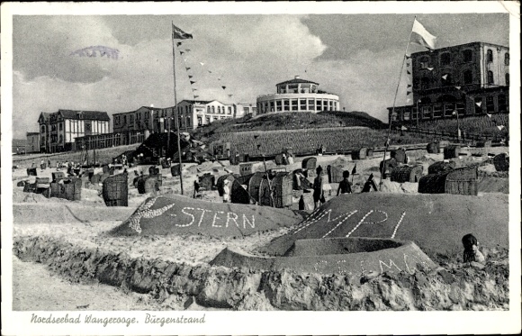 Postcard North Sea resort Wangerooge, castle beach, sand castles