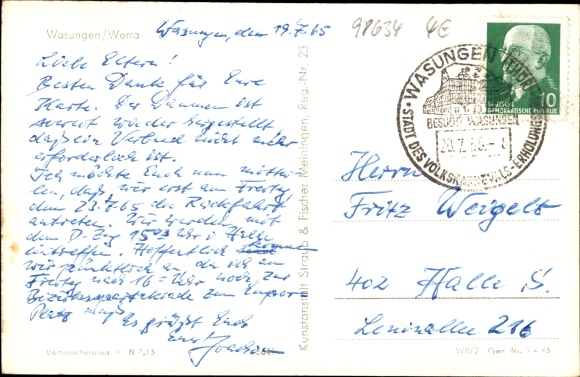 Postcard Wasungen in the Thuringian Forest, panorama