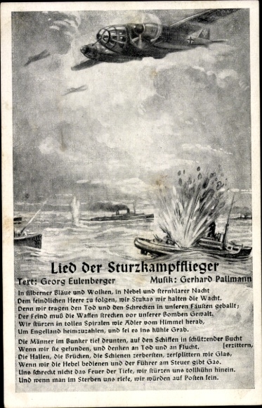 Song Postcard Song of the Dive Fighter Pilots, Heinkel He 111, Luftwaffe, Georg Eulenberger, Gerhard Pallmann