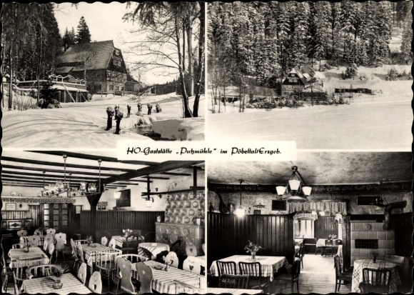 Postcard Oberpöbel Dippoldiswalde Sachsen, Putzmühle, HO restaurant, interior, winter