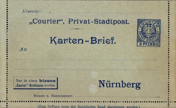 KP Norymberga w środkowej Frankonii w Bawarii, prywatna poczta miejska, kurier
