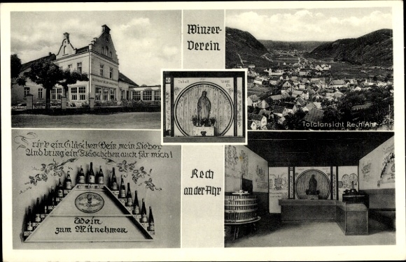 Postcard Rech an der Ahr, winegrowers' association, wine, restaurant, panorama
