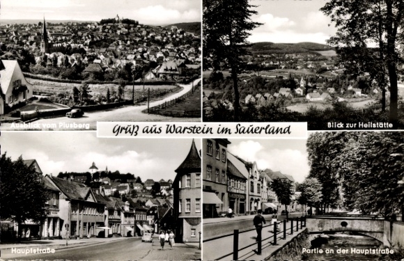 Postcard Warstein in Sauerland, view from Plusberg, sanatorium, main street