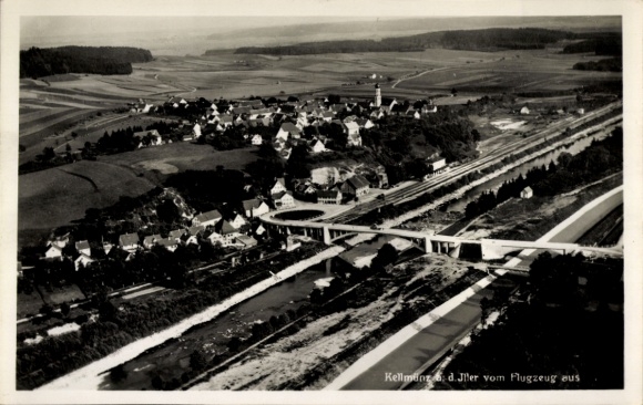 Postcard Kellmünz on the Iller Swabia, aerial photograph