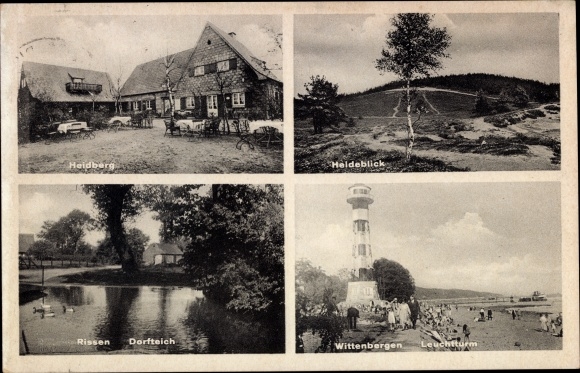 Ak Hamburg Altona Rissen Wittenbergen, Dorfteich, Leuchtturm, Heidberg, Heideblick