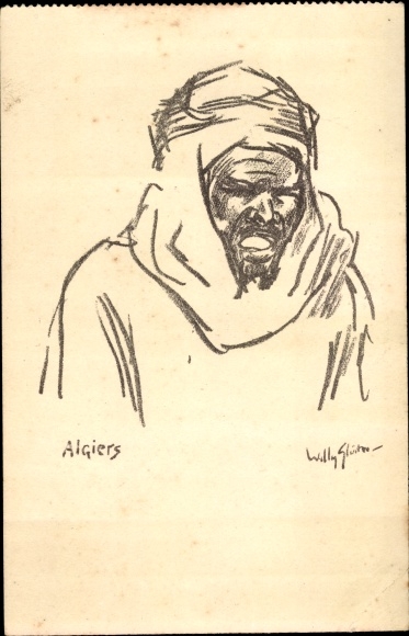 Artist Postcard Sluiter, Willy, Algiers, Araber, Portrait, Maghreb, Stoomvaart Maatschappij Nederland