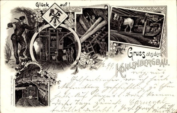 Chromo-Litho luck on, colliery, miners, horse in the tunnel