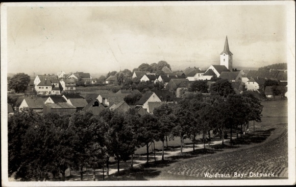 Postcard Waidhaus in der Oberpfalz Bayern, partial view of the village, church tower