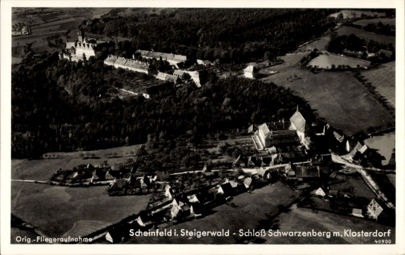 Ak Scheinfeld Mittelfranken, Luftaufnahme, Schloss Schwarzenberg, Klosterdorf