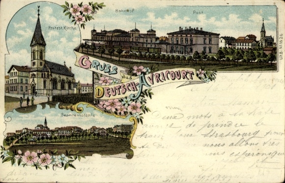 Litho Avricourt Allemand Deutsch Avricourt Meurthe et Moselle, Bahnhof, Post, Kirche