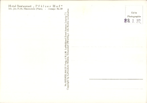 Postcard Hauenstein in the Palatinate, aerial photograph