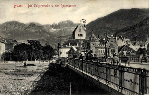 Postcard Bozen Bolzano South Tyrol, Talfer Bridge, Rosengarten