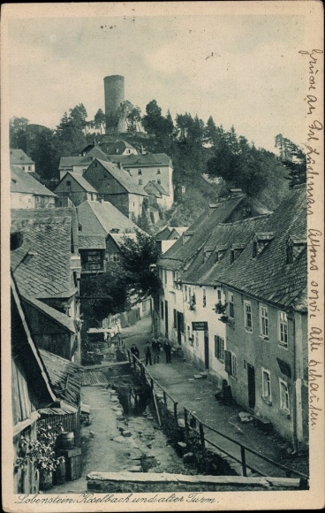 Postcard Bad Lobenstein in Thuringia, Koselbach and old tower, residential buildings